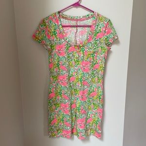Lilly Pulitzer Britton T-shirt Dress style #91503 Hot Wings Flamingo size S VGUC